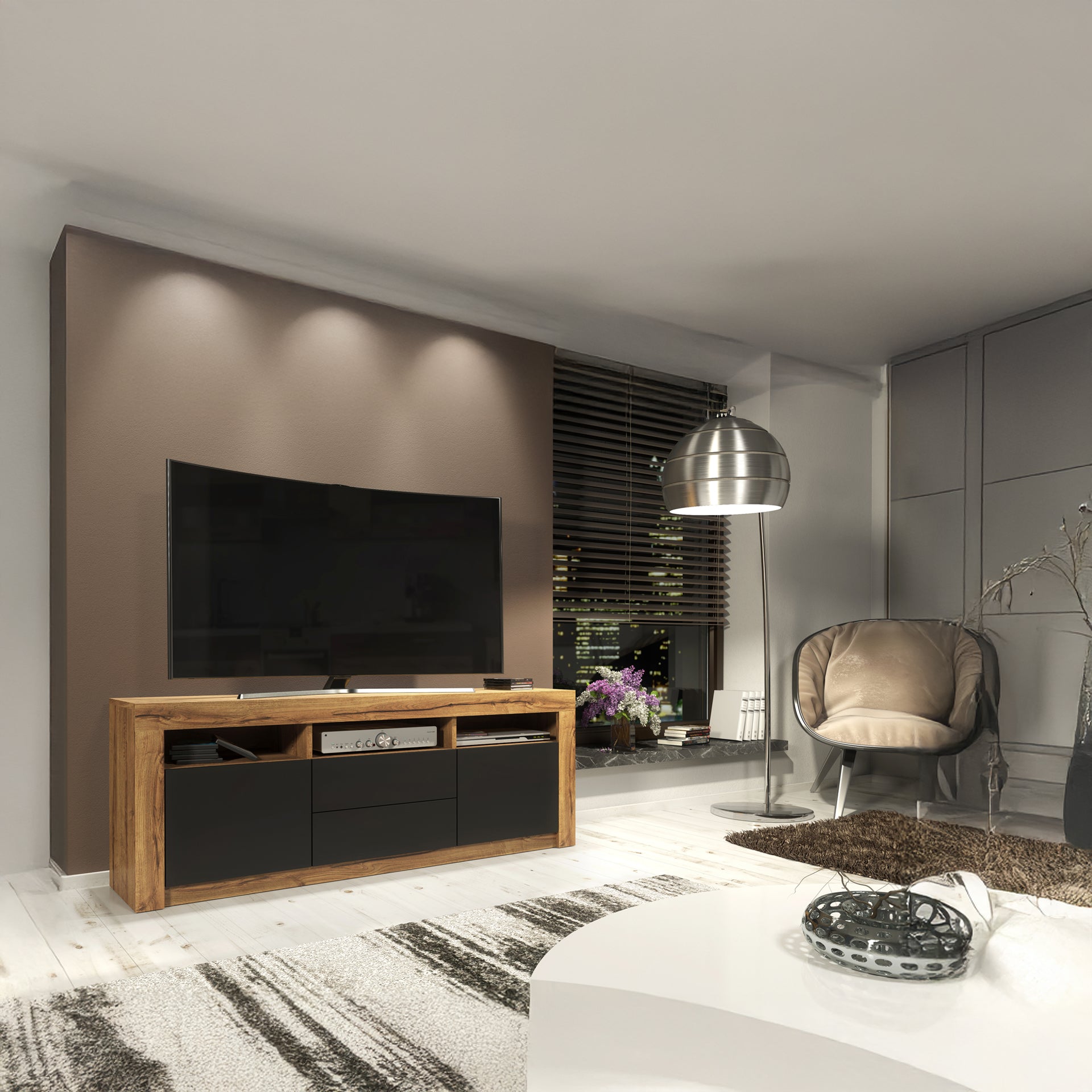 TV Stand – 160cm – High Gloss Doors – LED or Non-LED – Modern Storage Cabinet – LUNARO