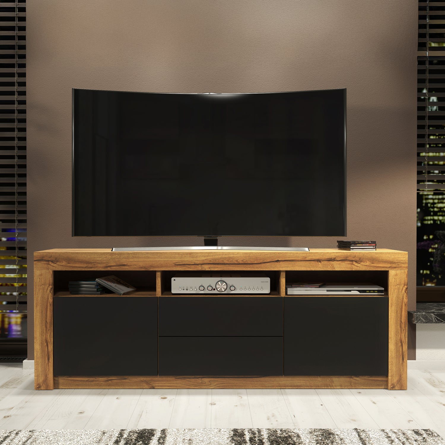 TV Stand – 160cm – High Gloss Doors – LED or Non-LED – Modern Storage Cabinet – LUNARO