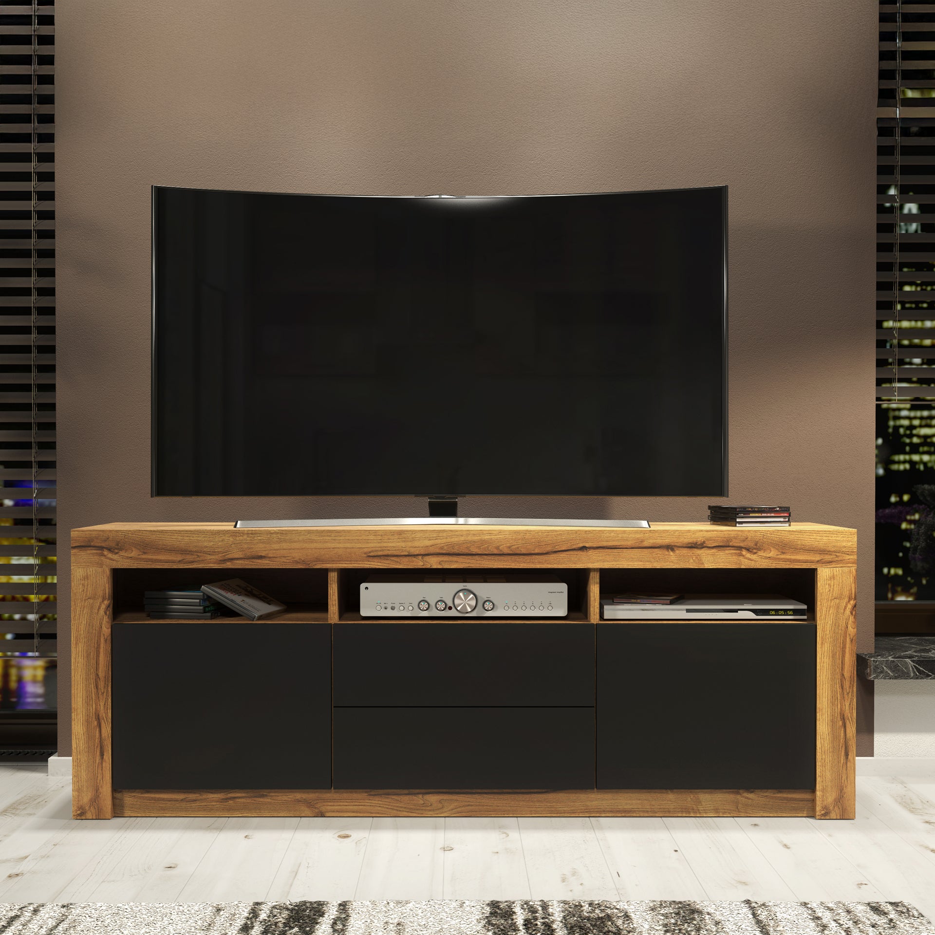 TV Stand – 160cm – High Gloss Doors – LED or Non-LED – Modern Storage Cabinet – LUNARO