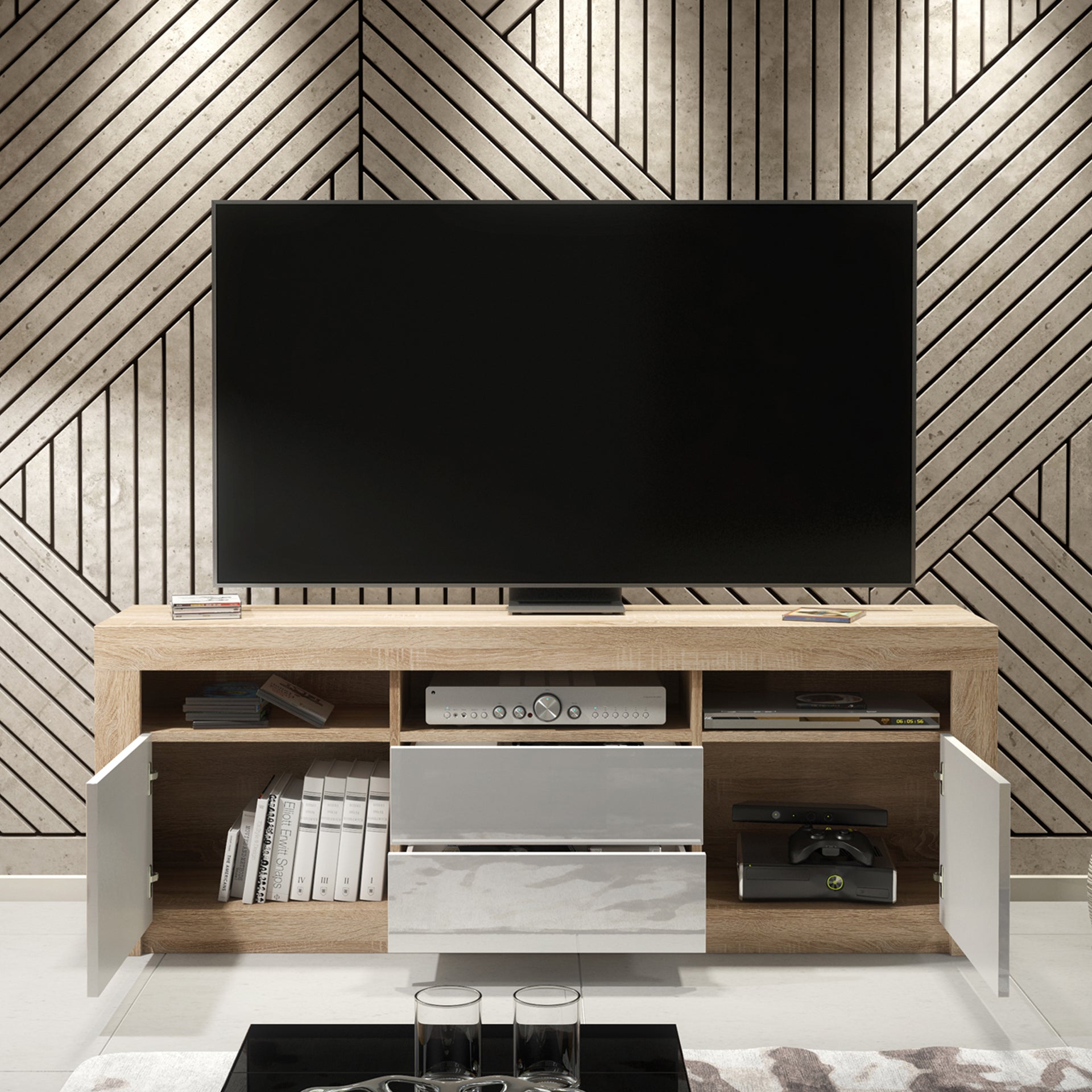TV Stand – 160cm – High Gloss Doors – LED or Non-LED – Modern Storage Cabinet – LUNARO