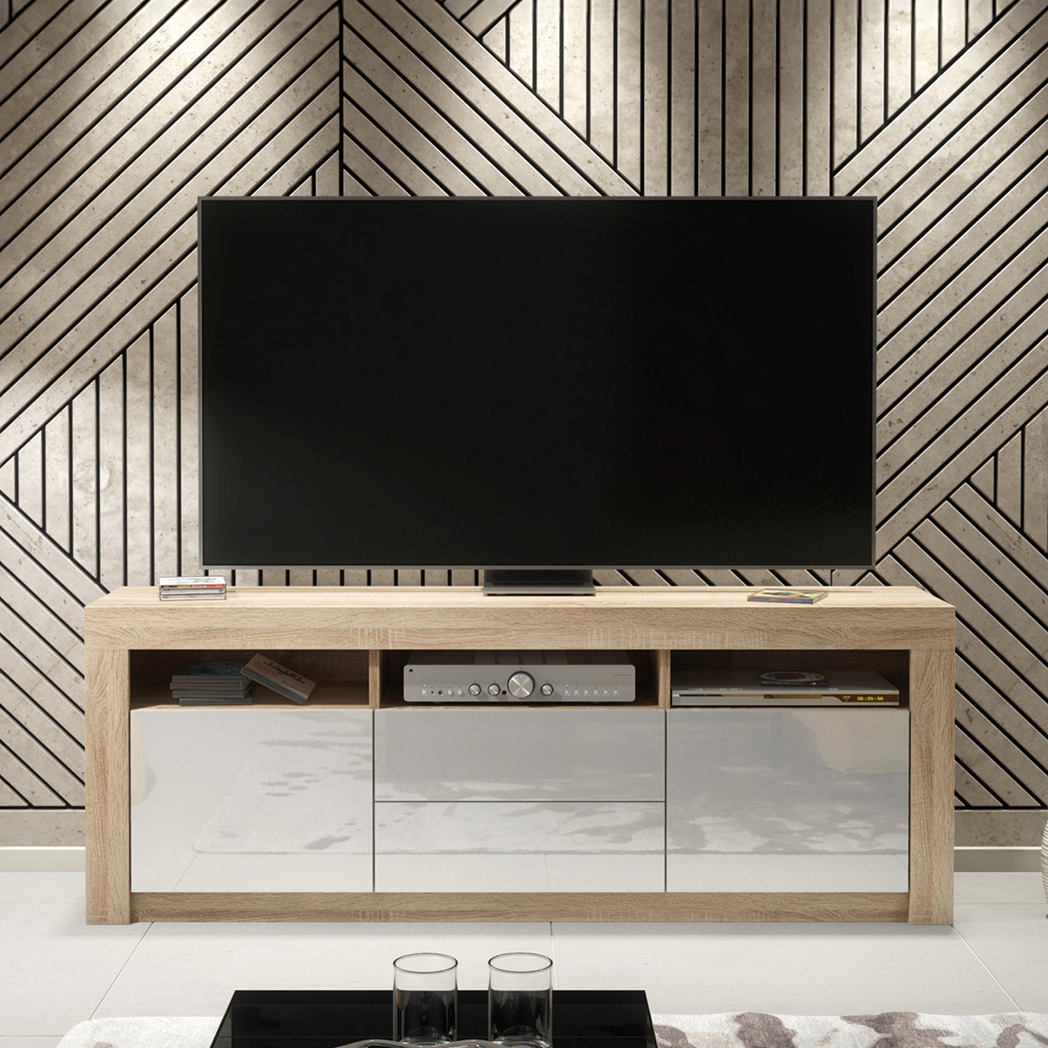 TV Stand – 160cm – High Gloss Doors – LED or Non-LED – Modern Storage Cabinet – LUNARO