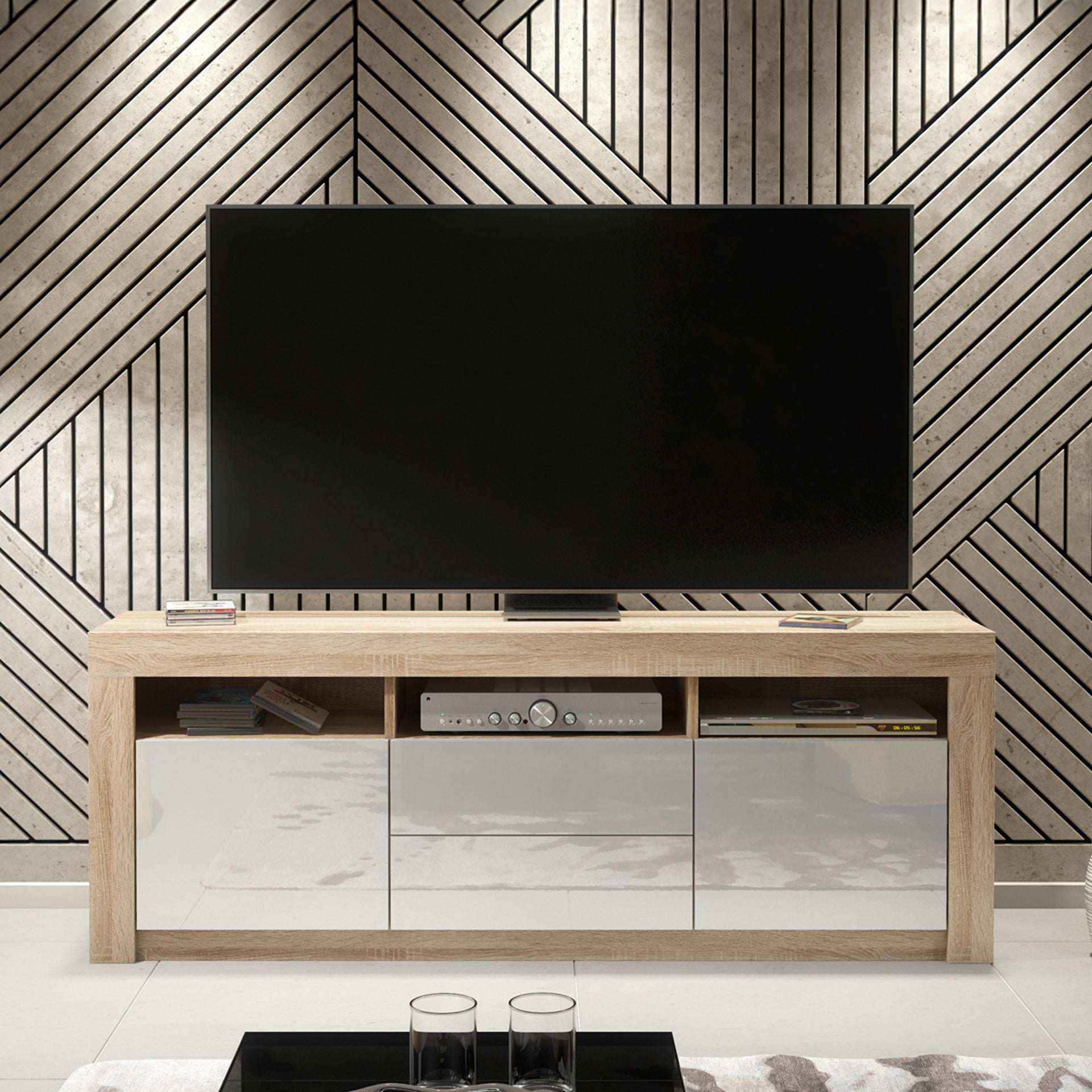TV Stand – 160cm – High Gloss Doors – LED or Non-LED – Modern Storage Cabinet – LUNARO
