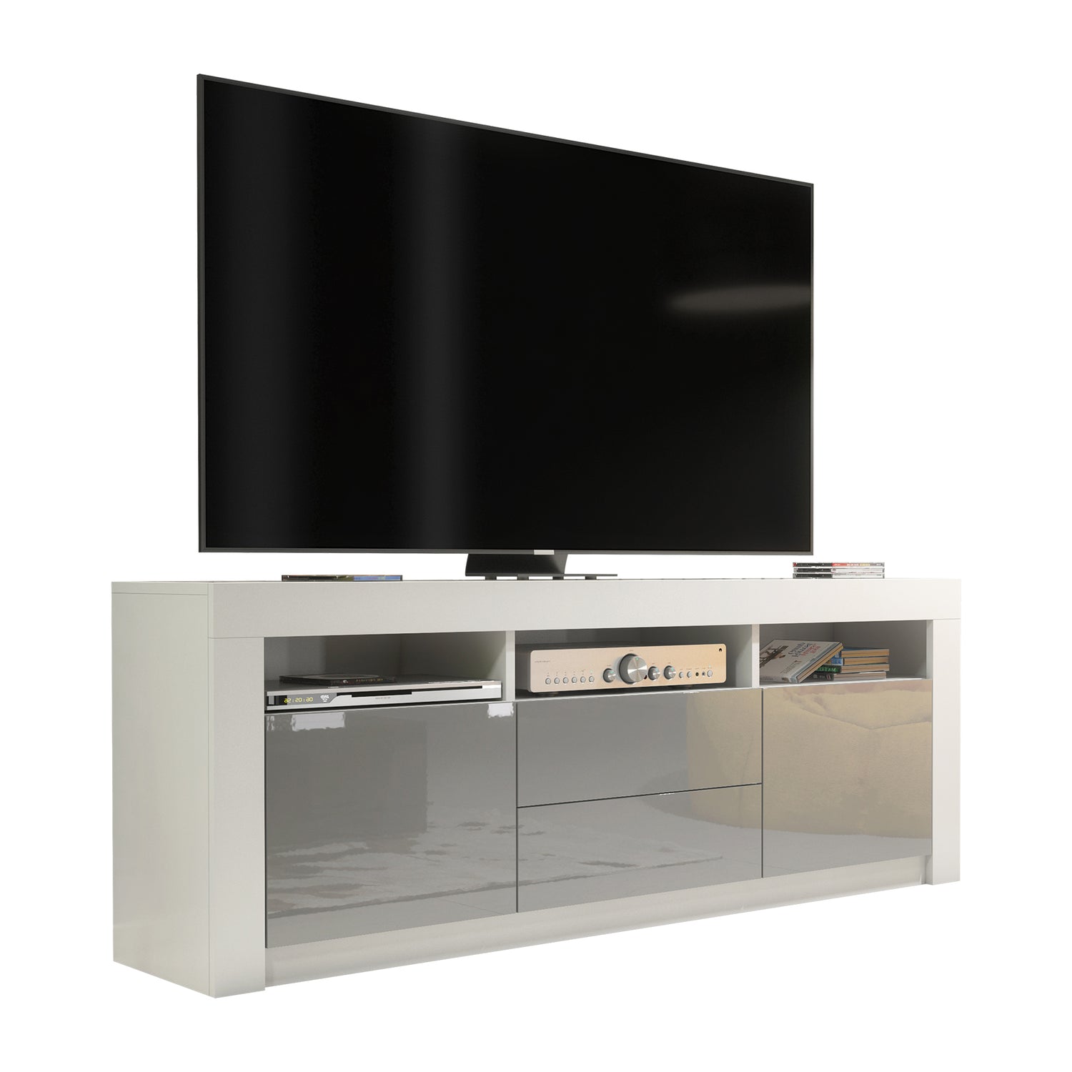 TV Stand – 160cm – High Gloss Doors – LED or Non-LED – Modern Storage Cabinet – LUNARO