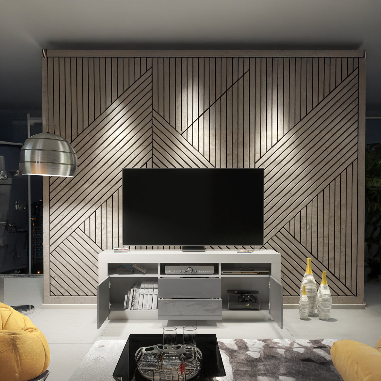 TV Stand – 160cm – High Gloss Doors – LED or Non-LED – Modern Storage Cabinet – LUNARO