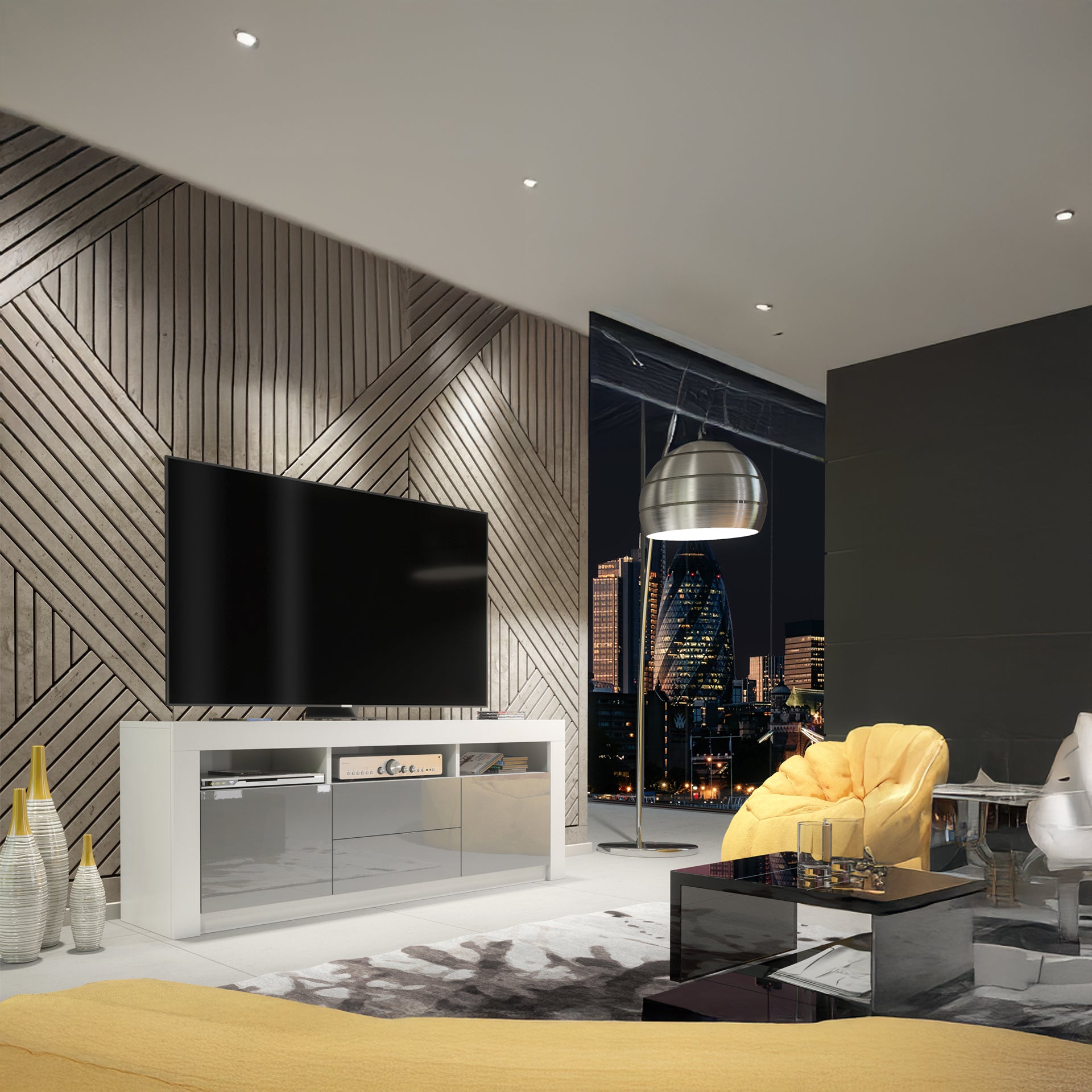 TV Stand – 160cm – High Gloss Doors – LED or Non-LED – Modern Storage Cabinet – LUNARO