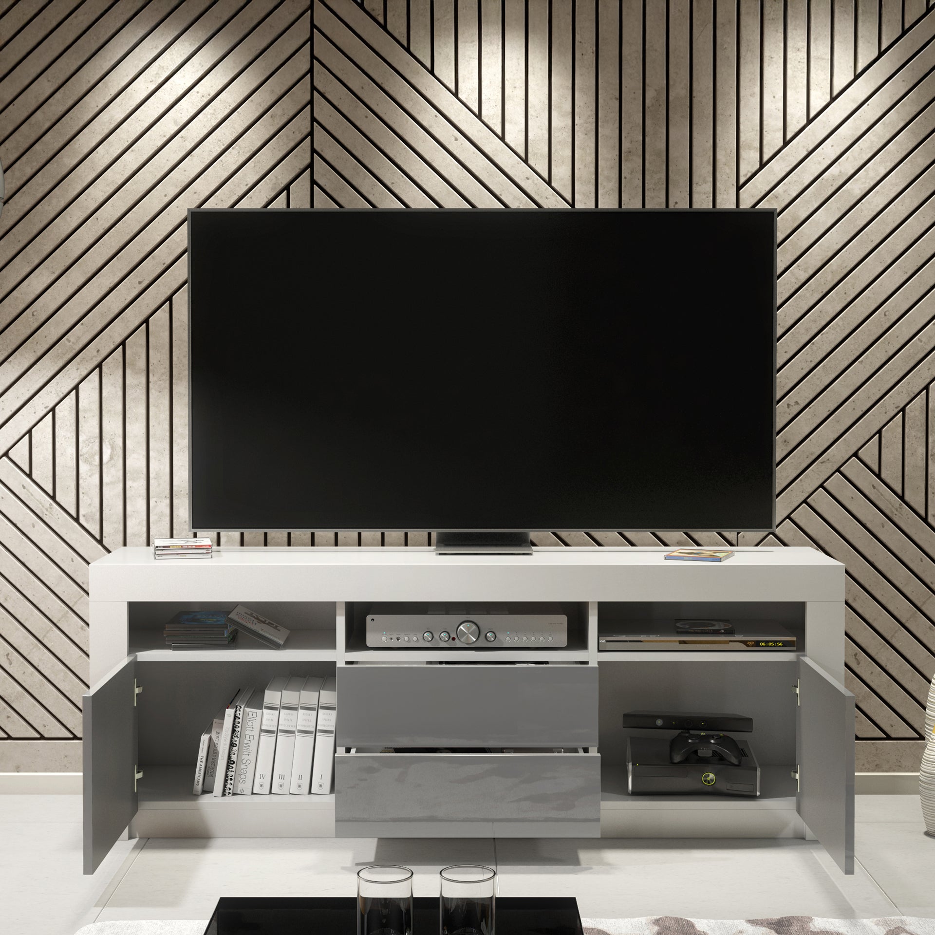 TV Stand – 160cm – High Gloss Doors – LED or Non-LED – Modern Storage Cabinet – LUNARO