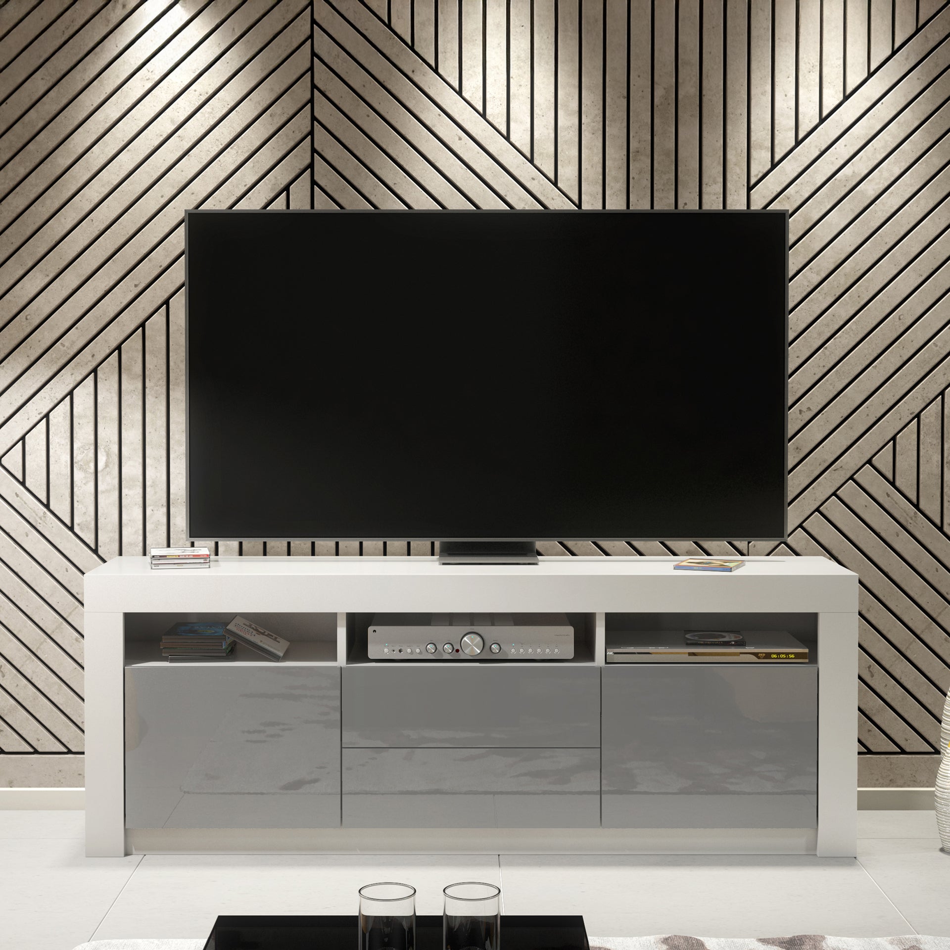 TV Stand – 160cm – High Gloss Doors – LED or Non-LED – Modern Storage Cabinet – LUNARO