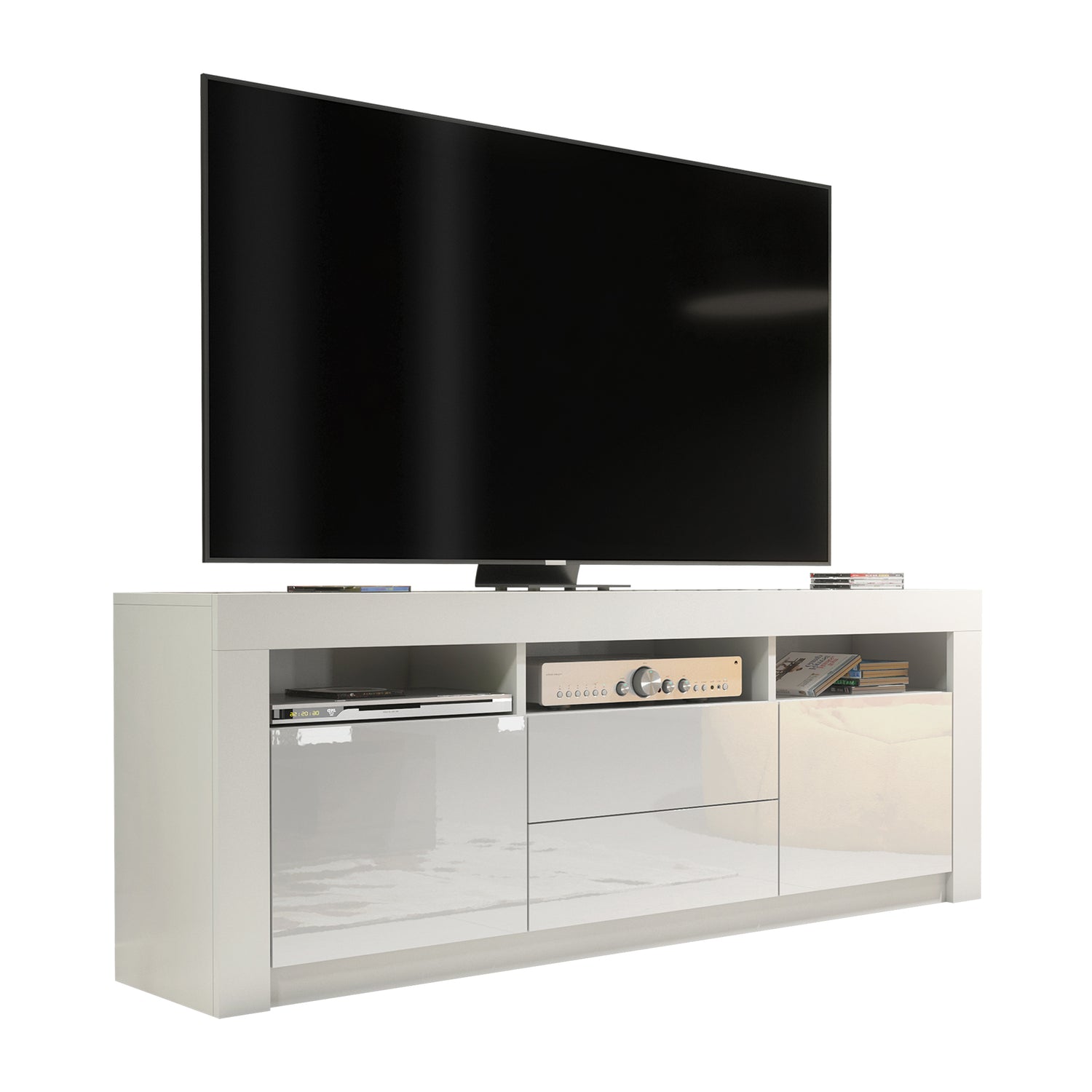 TV Stand – 160cm – High Gloss Doors – LED or Non-LED – Modern Storage Cabinet – LUNARO