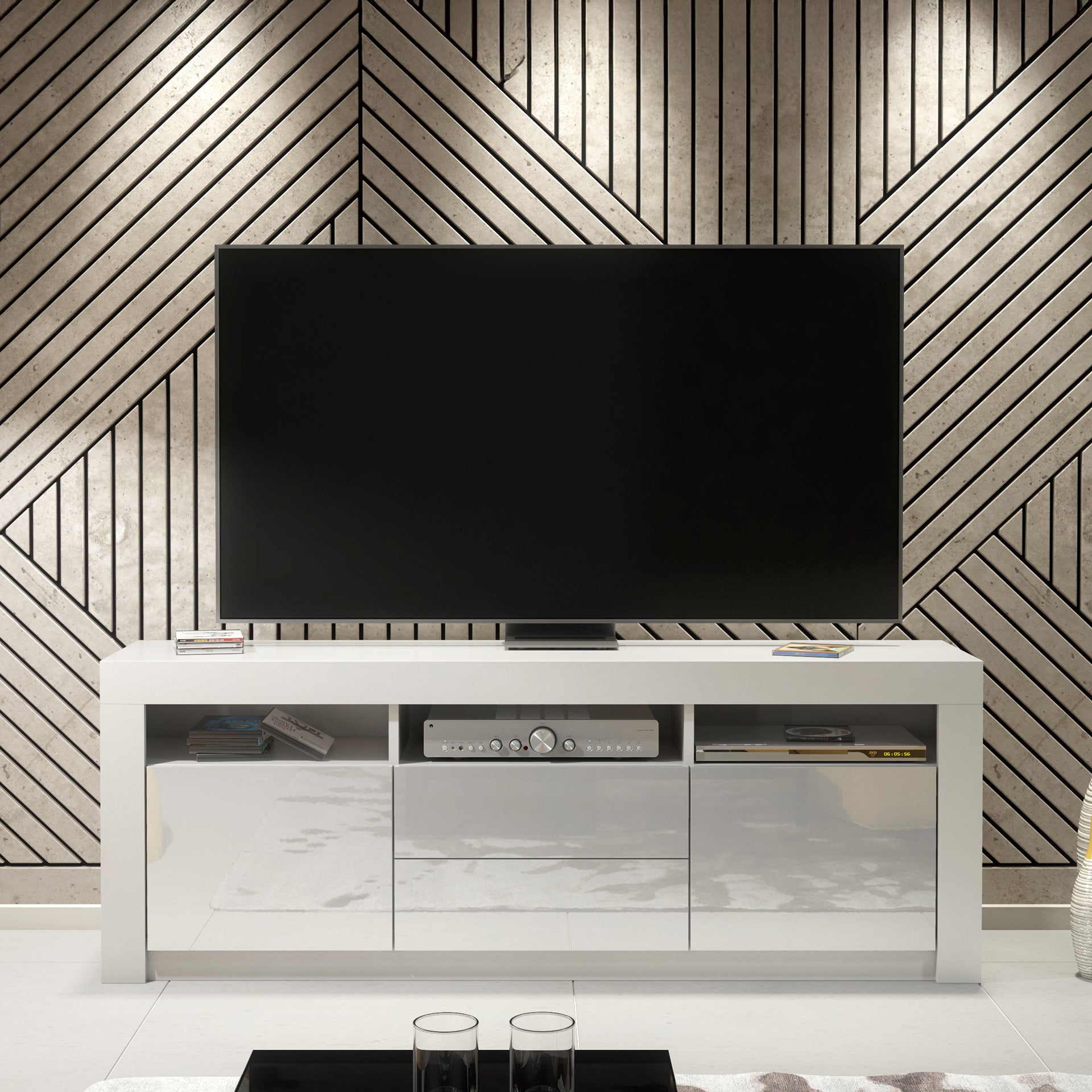 TV Stand – 160cm – High Gloss Doors – LED or Non-LED – Modern Storage Cabinet – LUNARO