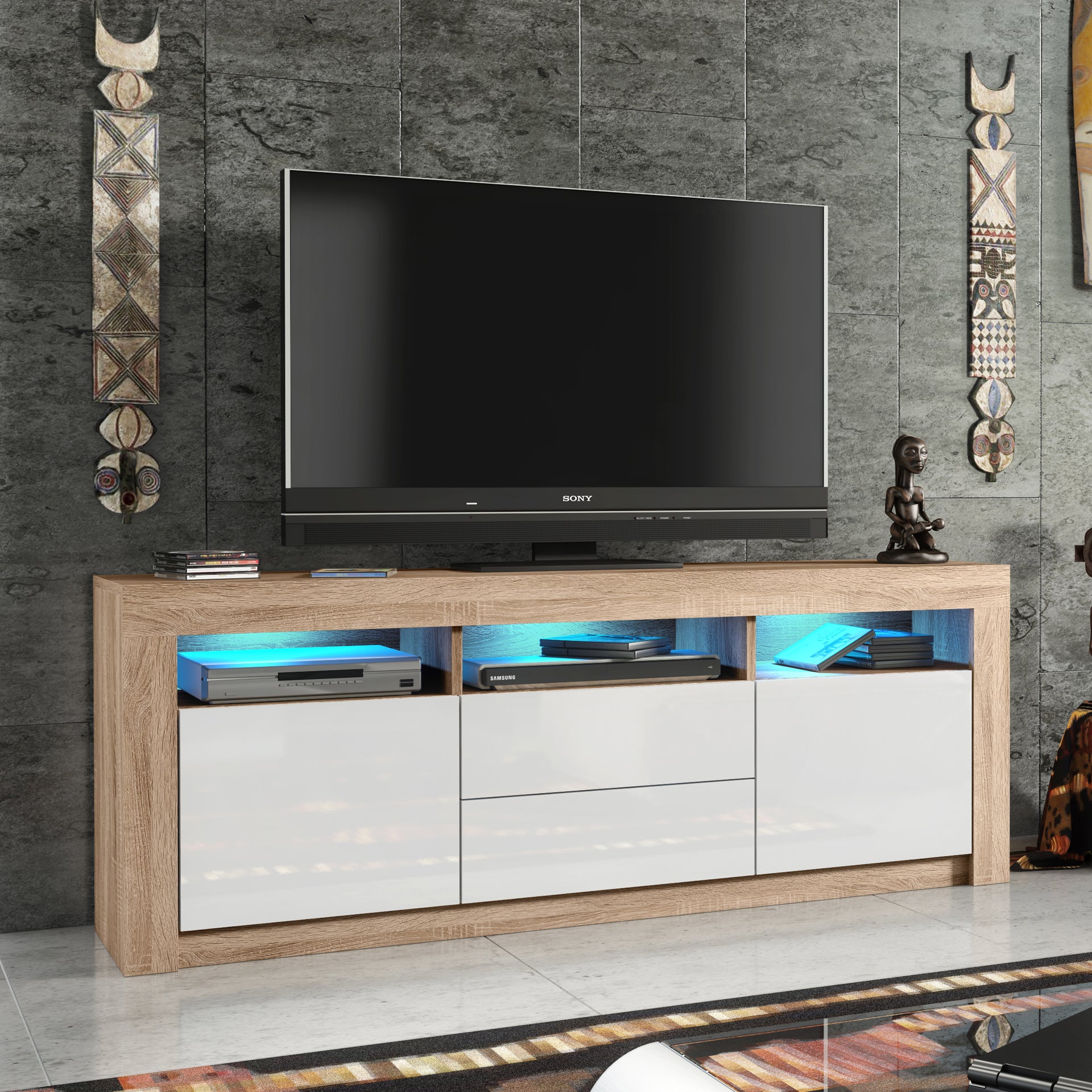TV Stand – 160cm – High Gloss Doors – LED or Non-LED – Modern Storage Cabinet – LUNARO