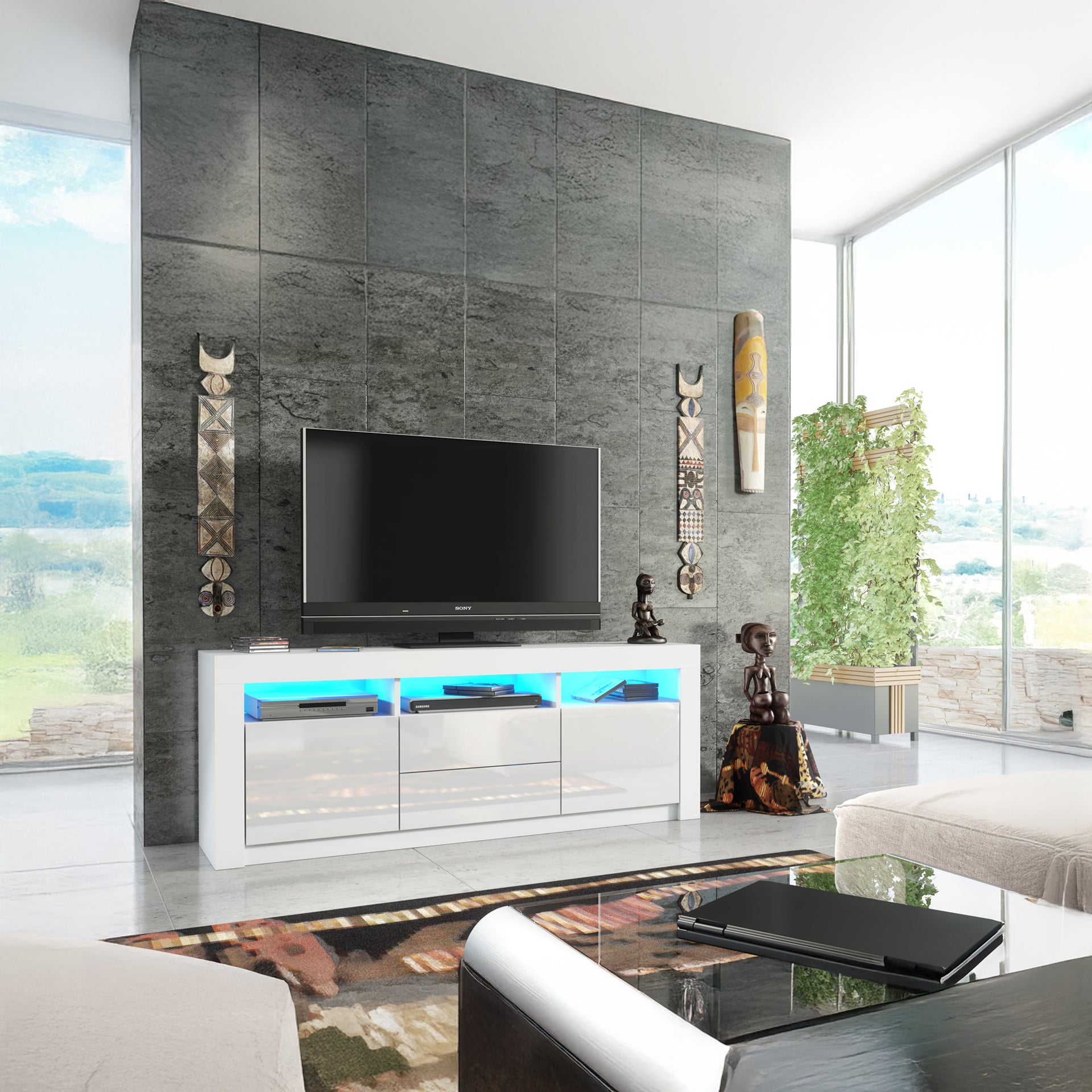 TV Stand – 160cm – High Gloss Doors – LED or Non-LED – Modern Storage Cabinet – LUNARO