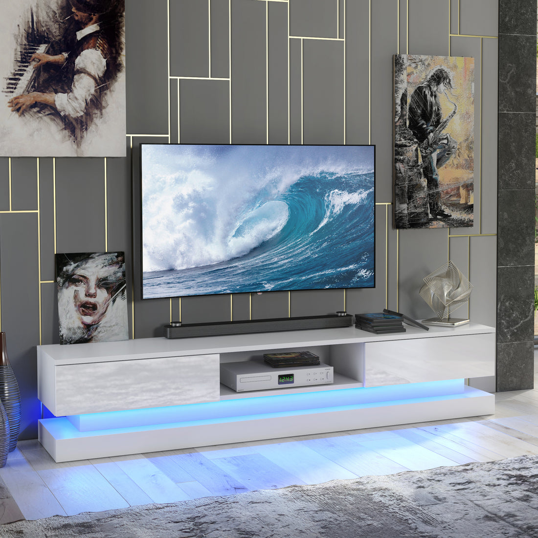 TV Stand – 180cm – High Gloss Doors – LED or Non-LED – Floating Base Design  – STRADA