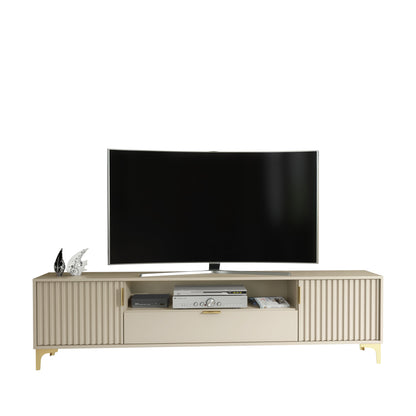 TV Stand – 200cm – Grooved Doors – Gold Legs – Storage Drawer – LIVARO Collection
