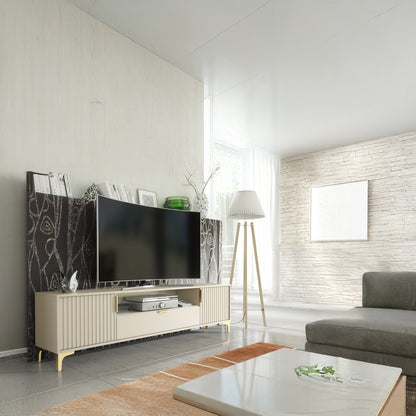 TV Stand – 200cm – Grooved Doors – Gold Legs – Storage Drawer – LIVARO Collection