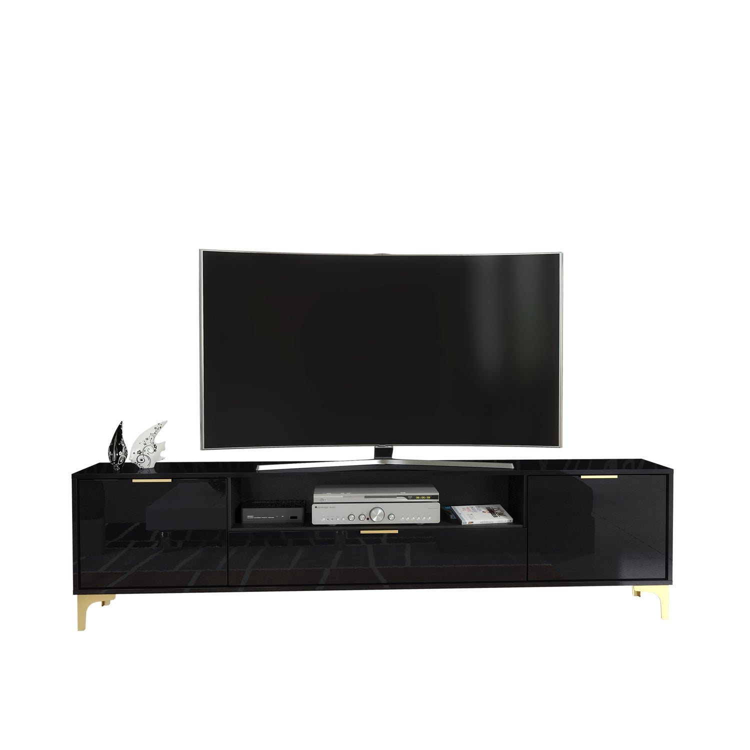 TV Stand – 200cm – High Gloss Finish – Gold Legs – Storage Cabinet – LUMINO Collection