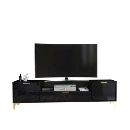 TV Stand – 200cm – High Gloss Finish – Gold Legs – Storage Cabinet – LUMINO Collection