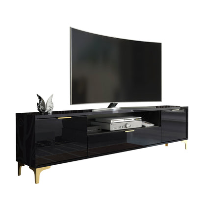 TV Stand – 200cm – High Gloss Finish – Gold Legs – Storage Cabinet – LUMINO Collection
