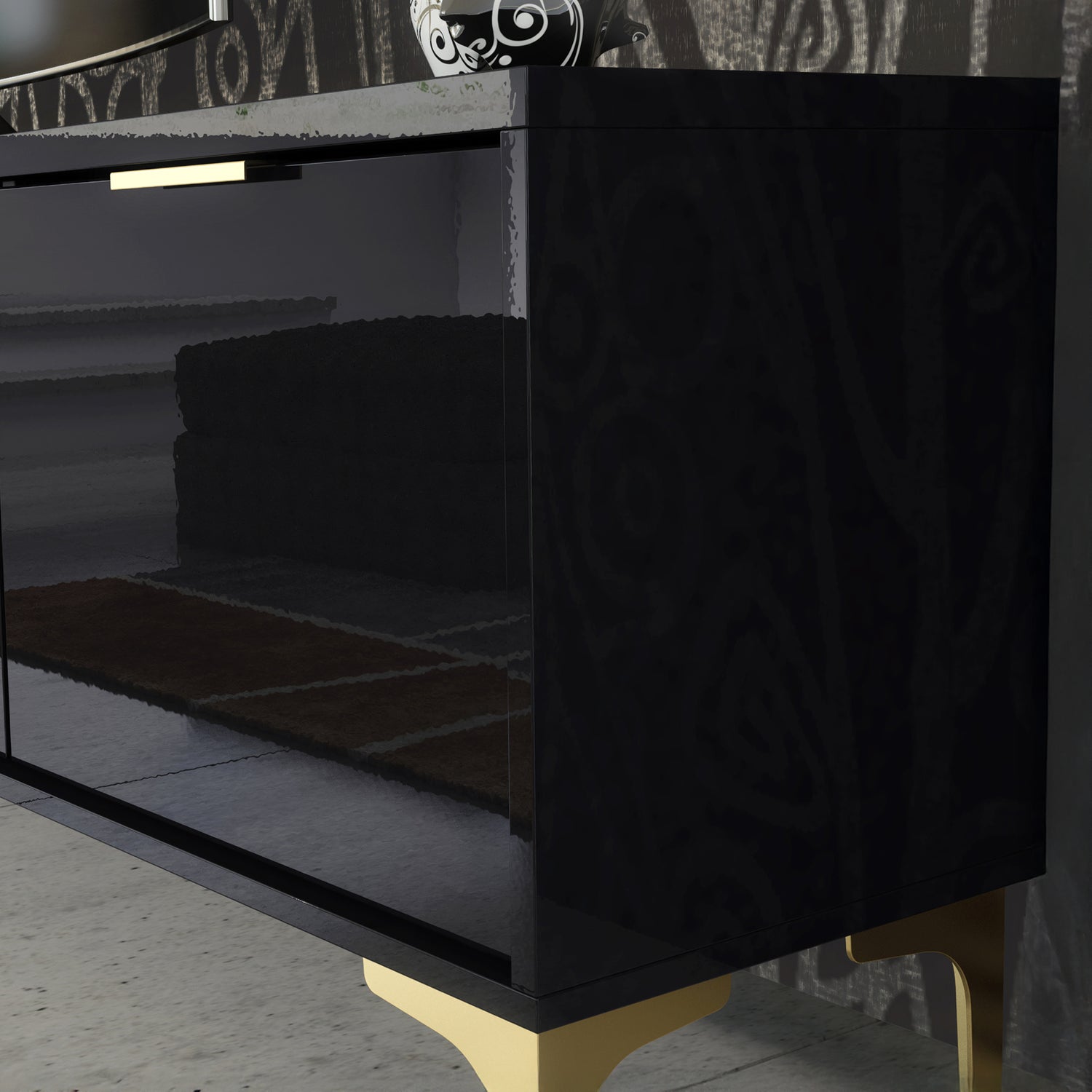 TV Stand – 200cm – High Gloss Finish – Gold Legs – Storage Cabinet – LUMINO Collection