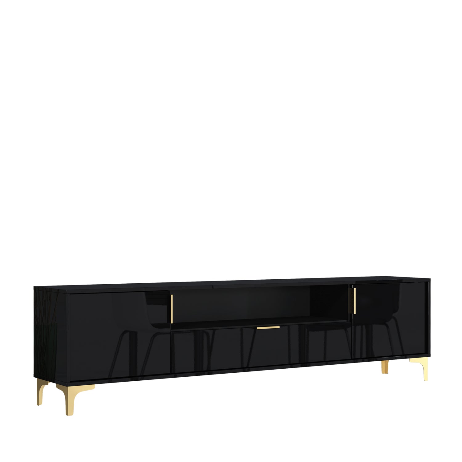 TV Stand – 200cm – High Gloss Finish – Gold Legs – Storage Cabinet – LUMINO Collection