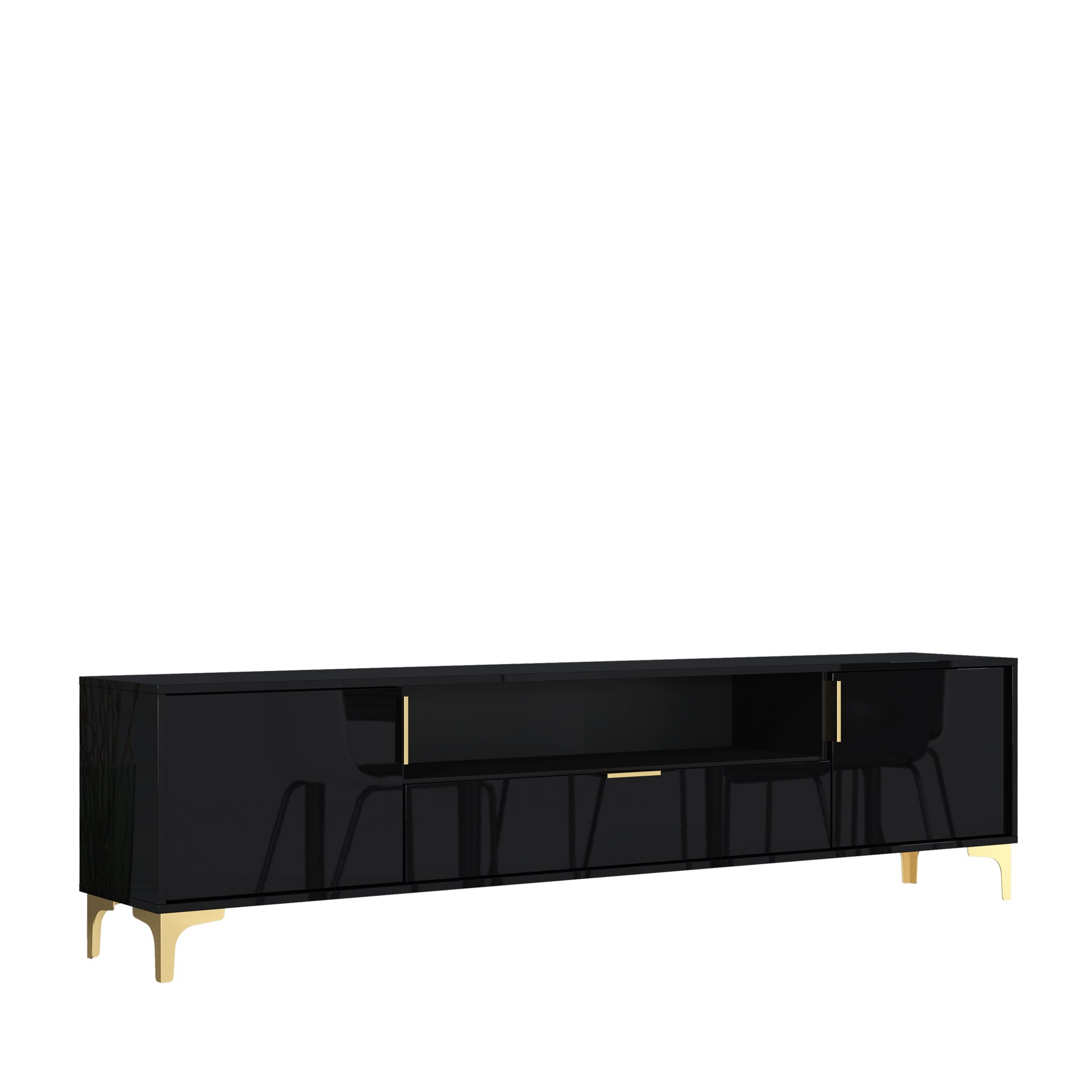 TV Stand – 200cm – High Gloss Finish – Gold Legs – Storage Cabinet – LUMINO Collection