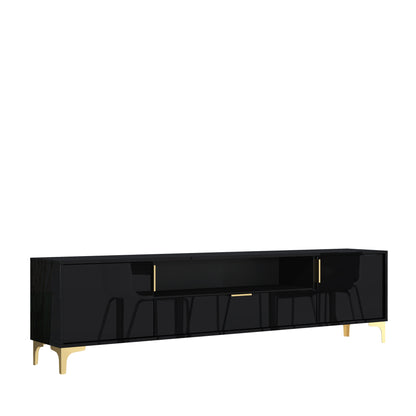 TV Stand – 200cm – High Gloss Finish – Gold Legs – Storage Cabinet – LUMINO Collection