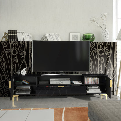 TV Stand – 200cm – High Gloss Finish – Gold Legs – Storage Cabinet – LUMINO Collection