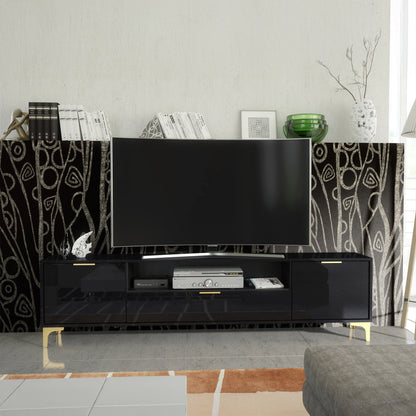 TV Stand – 200cm – High Gloss Finish – Gold Legs – Storage Cabinet – LUMINO Collection