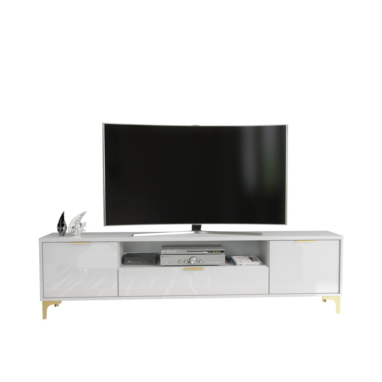 TV Stand – 200cm – High Gloss Finish – Gold Legs – Storage Cabinet – LUMINO Collection