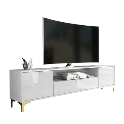 TV Stand – 200cm – High Gloss Finish – Gold Legs – Storage Cabinet – LUMINO Collection