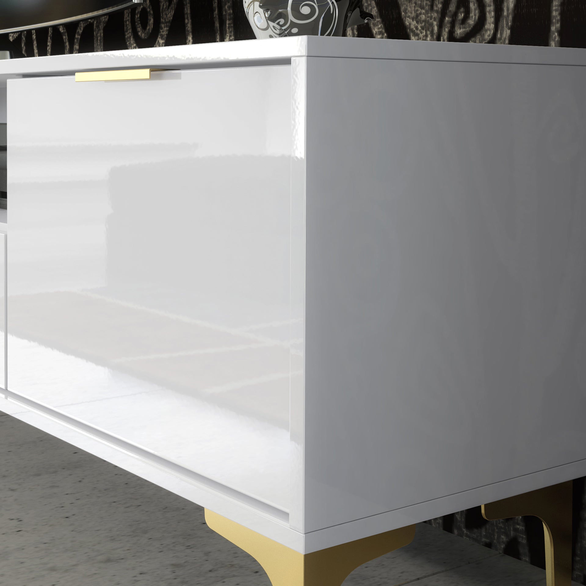 TV Stand – 200cm – High Gloss Finish – Gold Legs – Storage Cabinet – LUMINO Collection