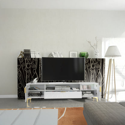 TV Stand – 200cm – High Gloss Finish – Gold Legs – Storage Cabinet – LUMINO Collection