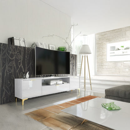 TV Stand – 200cm – High Gloss Finish – Gold Legs – Storage Cabinet – LUMINO Collection