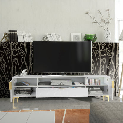 TV Stand – 200cm – High Gloss Finish – Gold Legs – Storage Cabinet – LUMINO Collection
