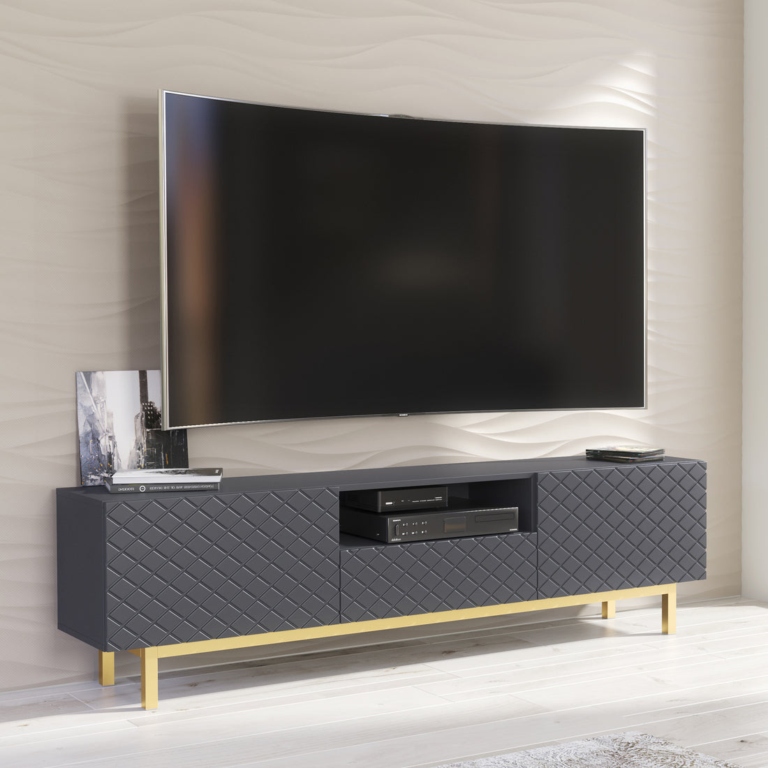 TV Stand – 180cm – Carved Doors – Gold Legs – Storage Cabinet – AVANA Collection