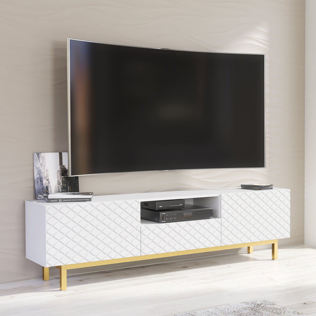 TV Stand – 180cm – Carved Doors – Gold Legs – Storage Cabinet – AVANA Collection