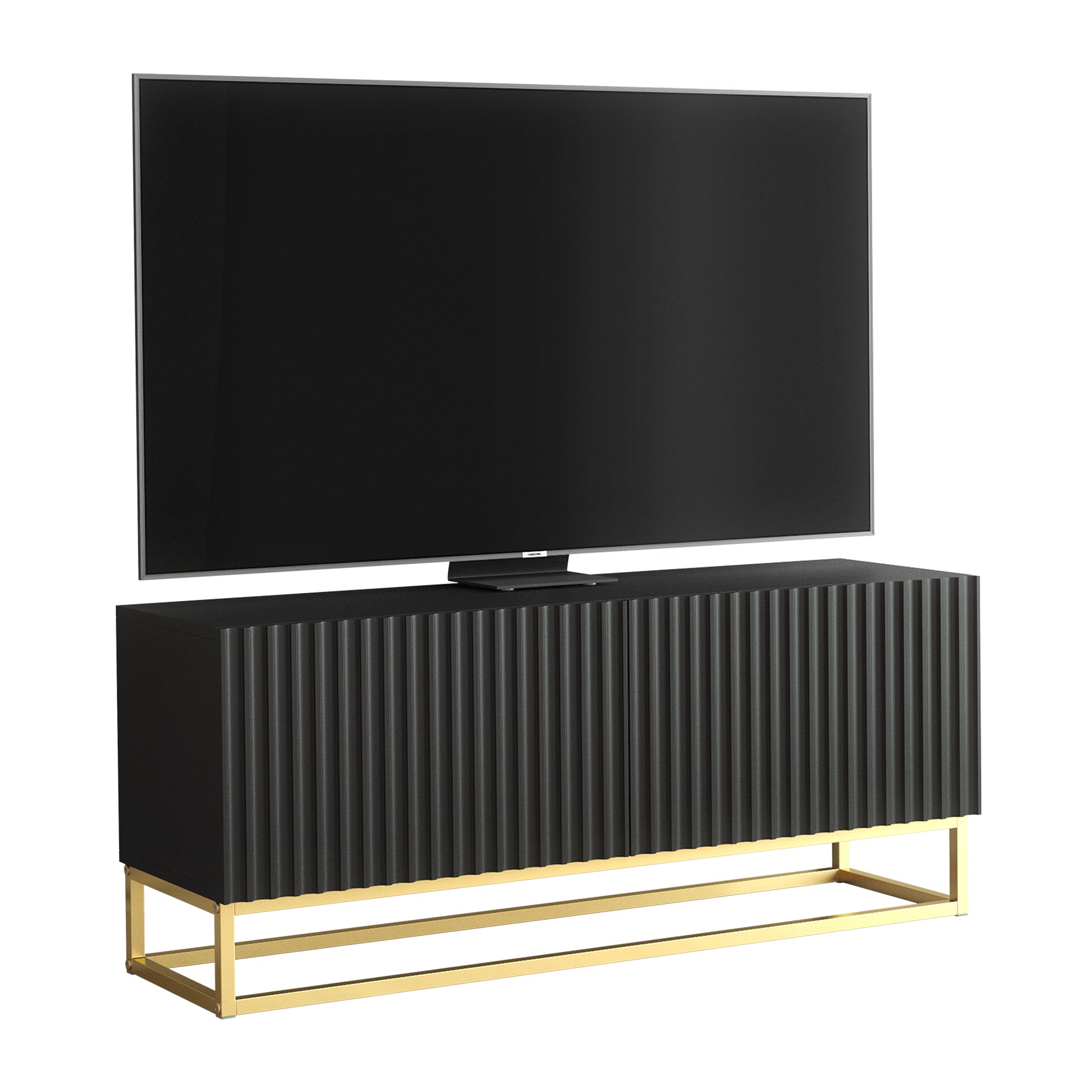 TV Stand – 100cm – Fluted Doors – Gold Base – Compact Media Cabinet – VESTA Collection