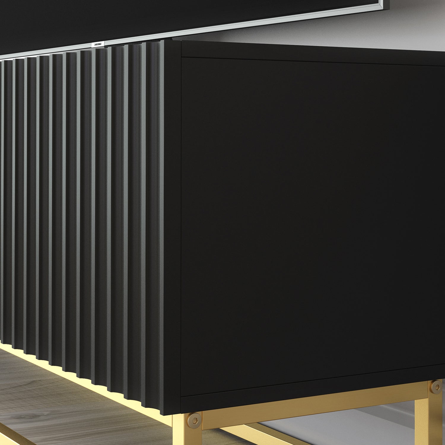 TV Stand – 100cm – Fluted Doors – Gold Base – Compact Media Cabinet – VESTA Collection