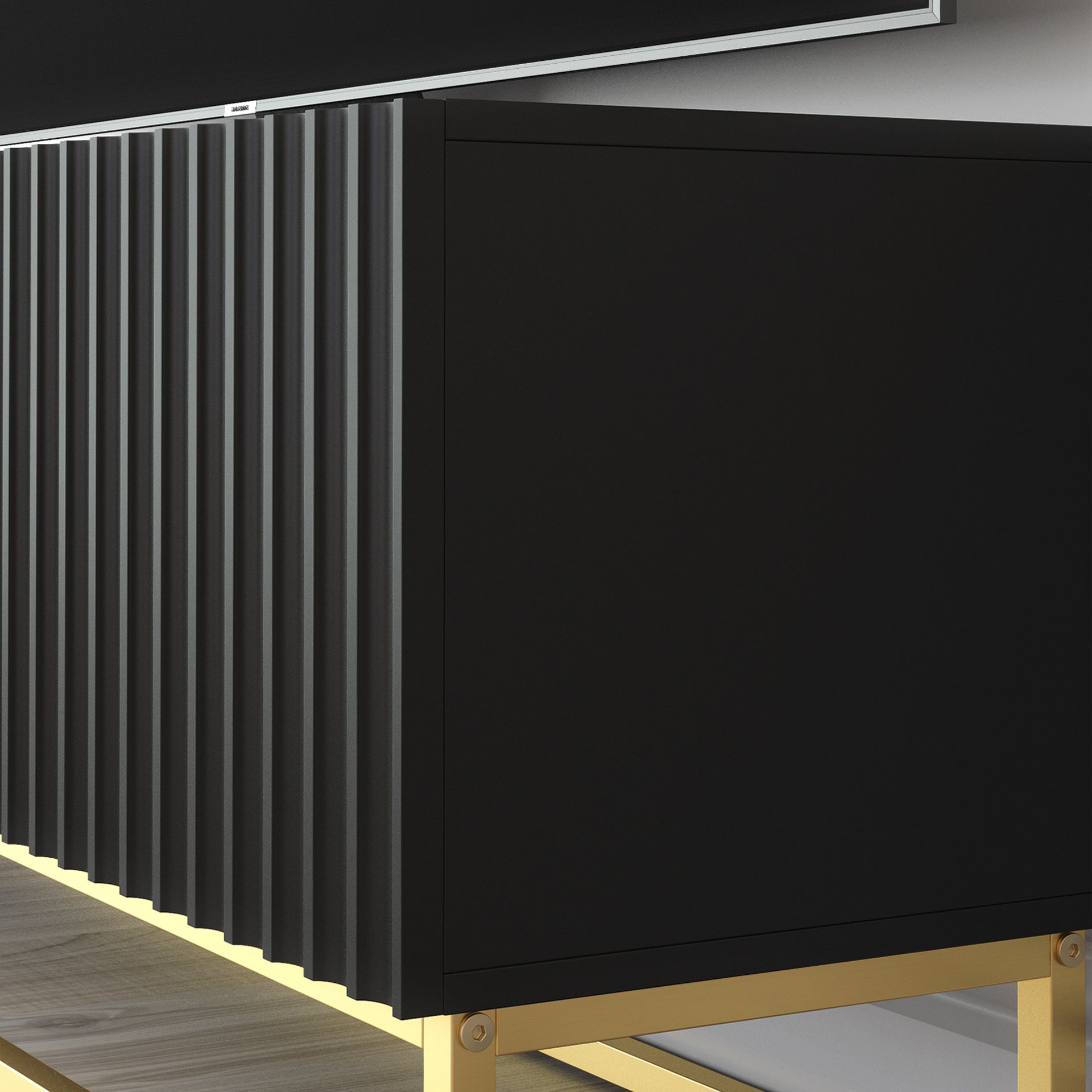 TV Stand – 100cm – Fluted Doors – Gold Base – Compact Media Cabinet – VESTA Collection