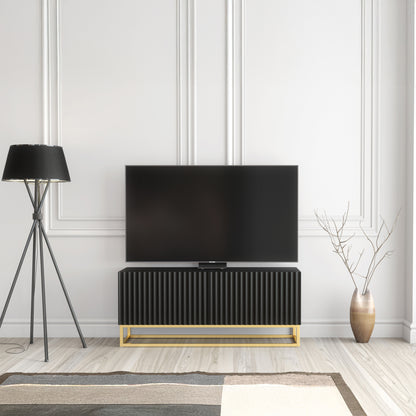 TV Stand – 100cm – Fluted Doors – Gold Base – Compact Media Cabinet – VESTA Collection