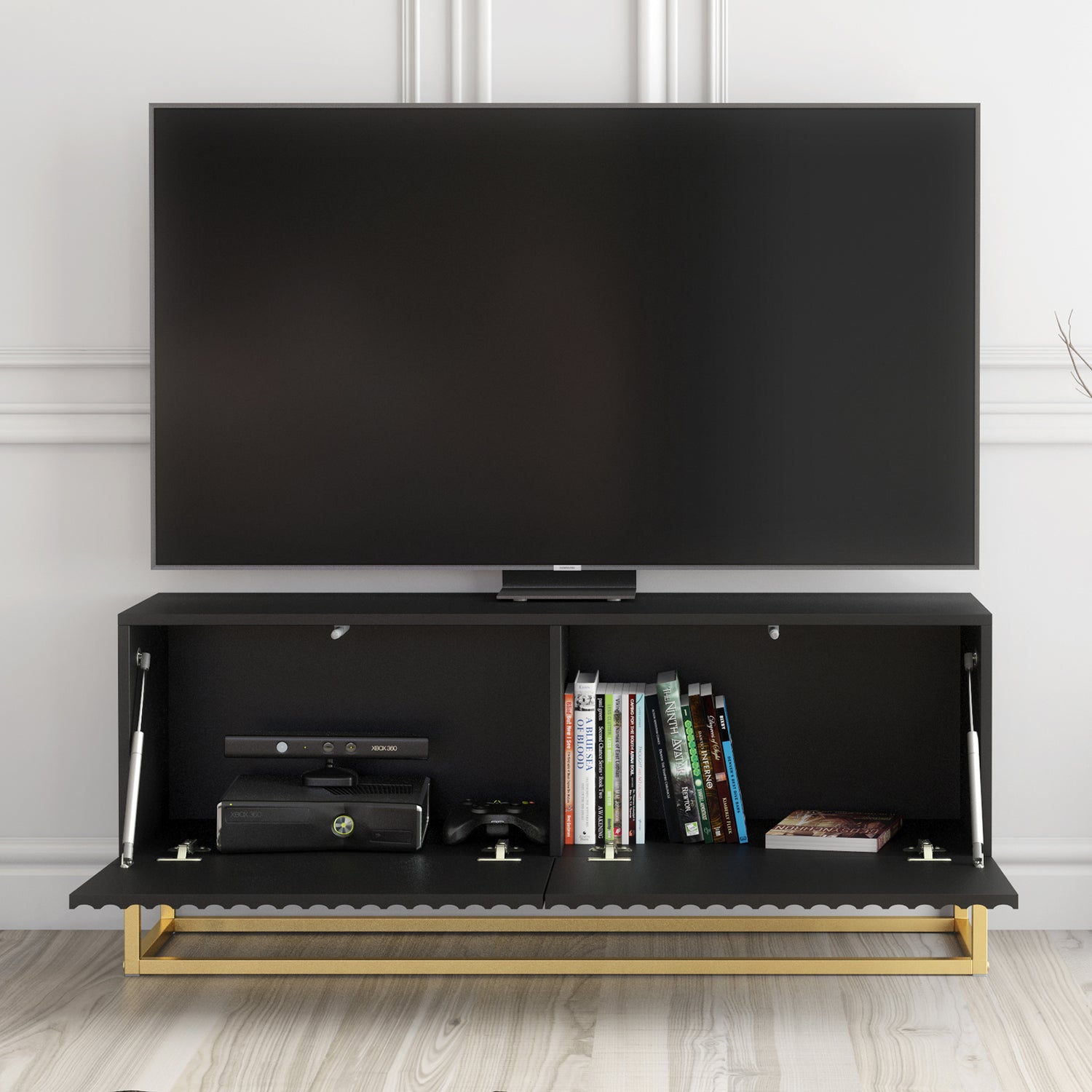 TV Stand – 100cm – Fluted Doors – Gold Base – Compact Media Cabinet – VESTA Collection