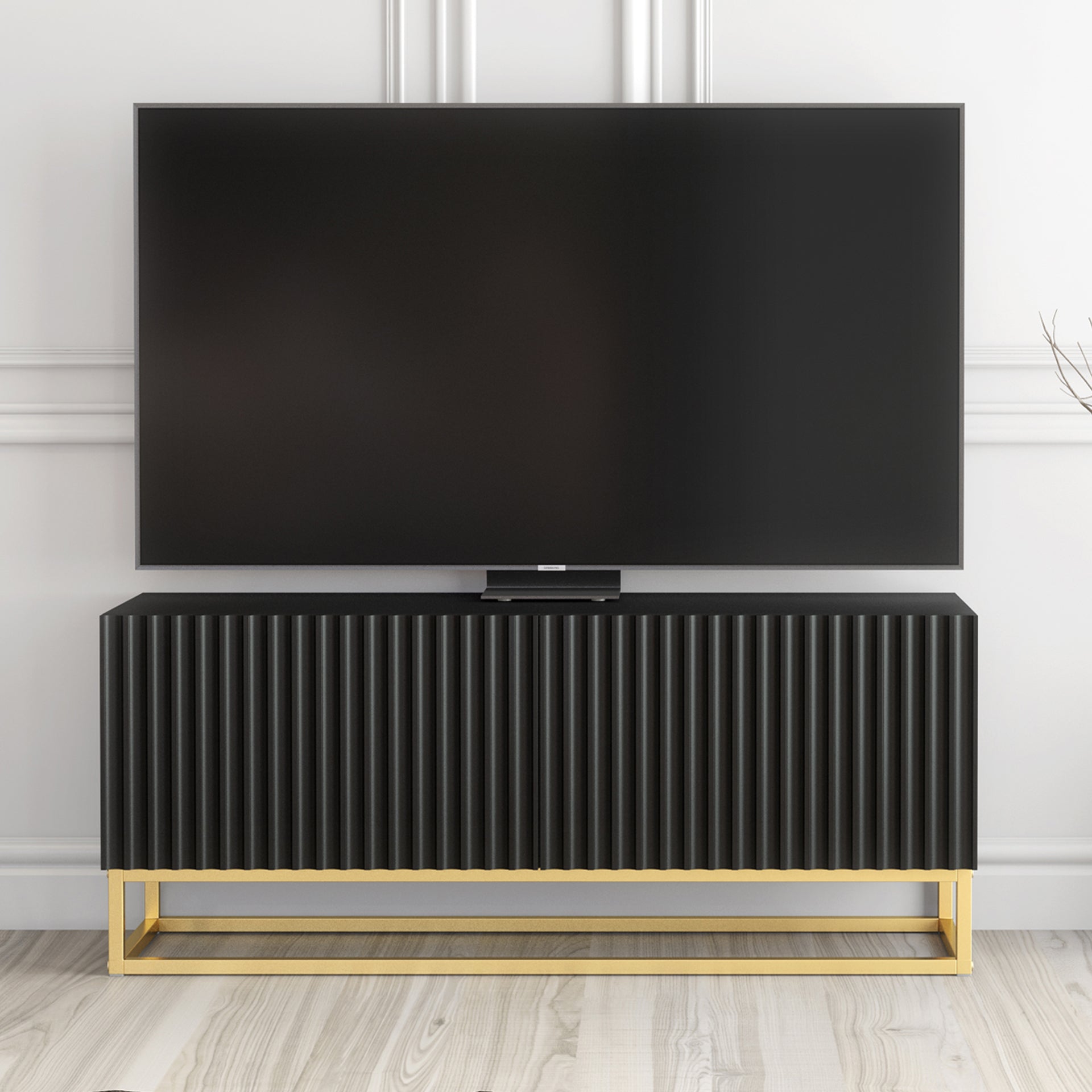 TV Stand – 100cm – Fluted Doors – Gold Base – Compact Media Cabinet – VESTA Collection
