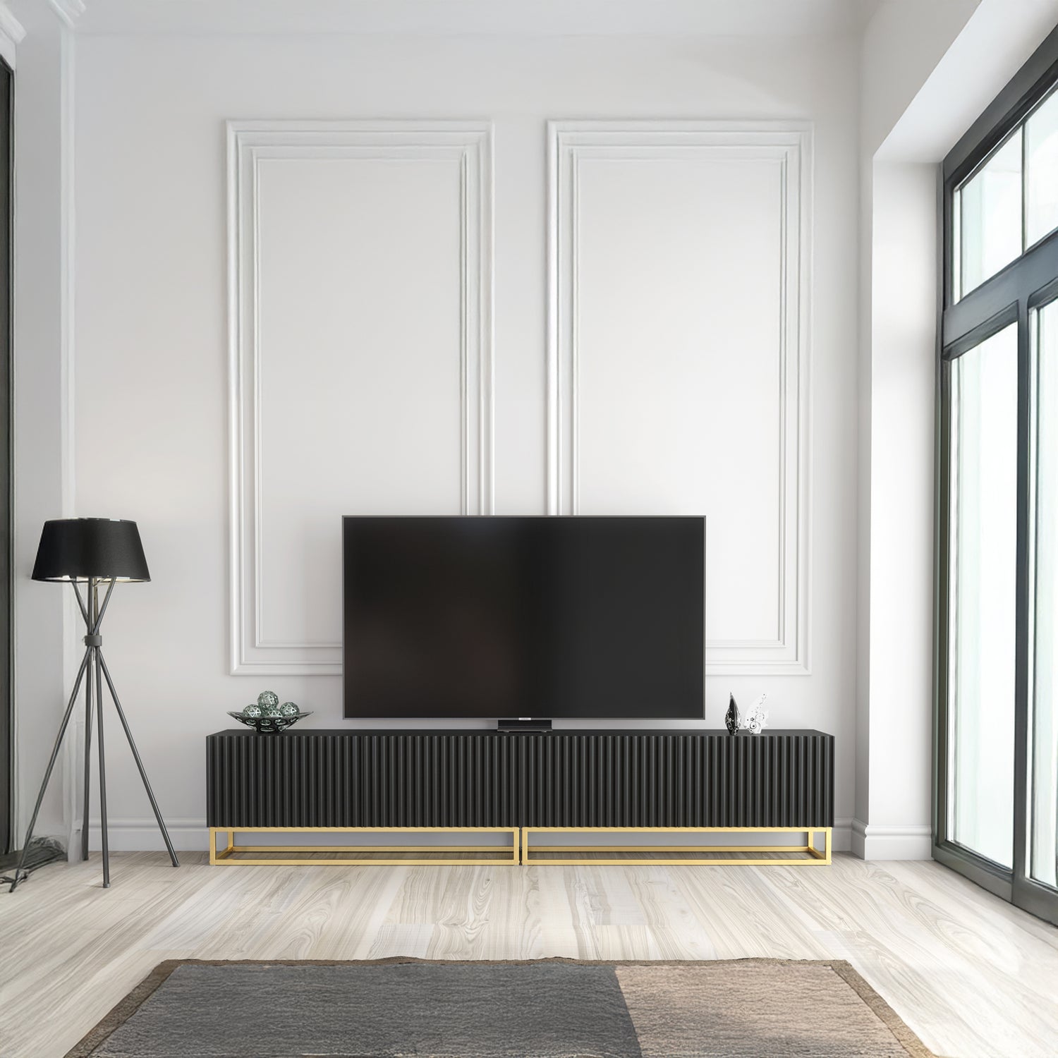 TV Stand – 200cm – Fluted Fronts – Gold Base – Modular Design – VESTA Collection