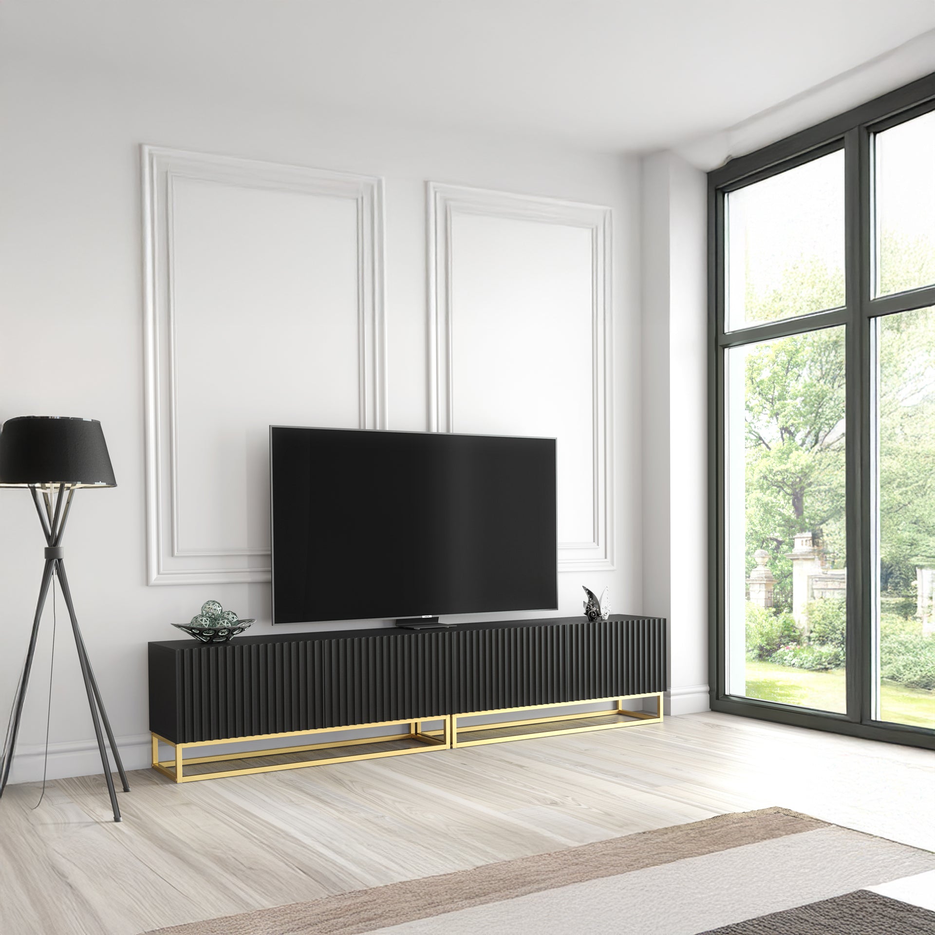 TV Stand – 200cm – Fluted Fronts – Gold Base – Modular Design – VESTA Collection