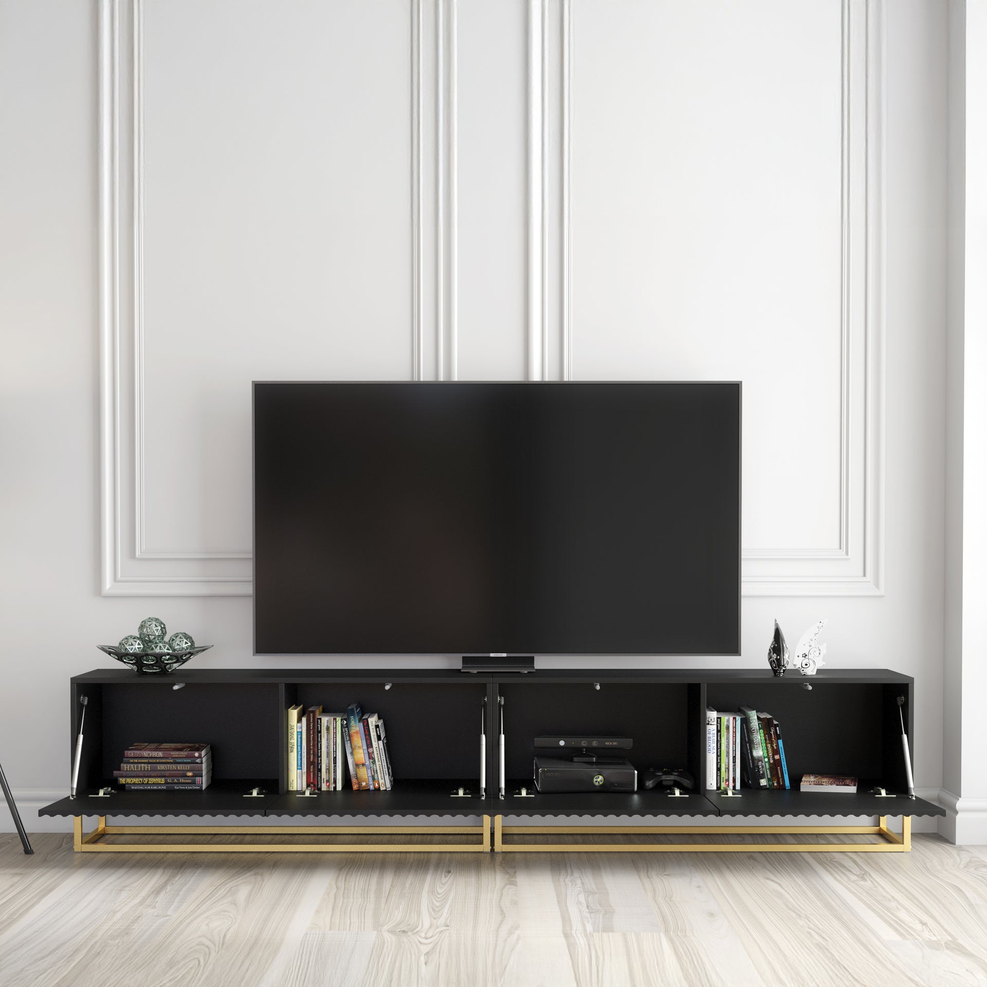 TV Stand – 200cm – Fluted Fronts – Gold Base – Modular Design – VESTA Collection