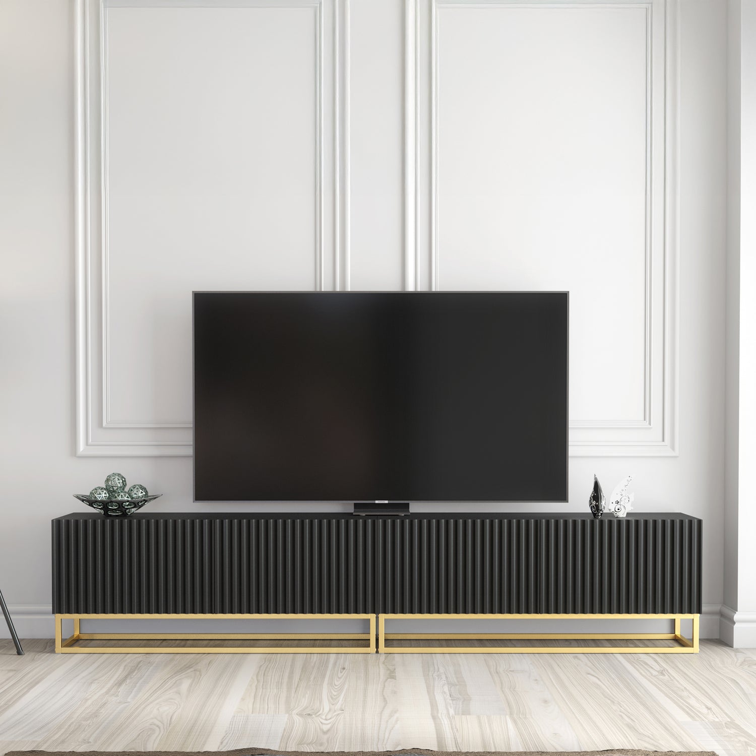 TV Stand – 200cm – Fluted Fronts – Gold Base – Modular Design – VESTA Collection