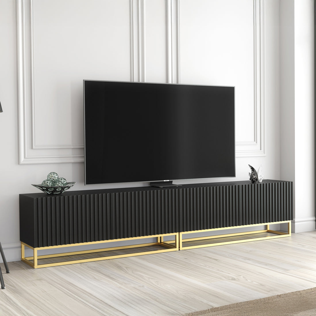 TV Stand – 200cm – Fluted Fronts – Gold Base – Modular Design – VESTA Collection