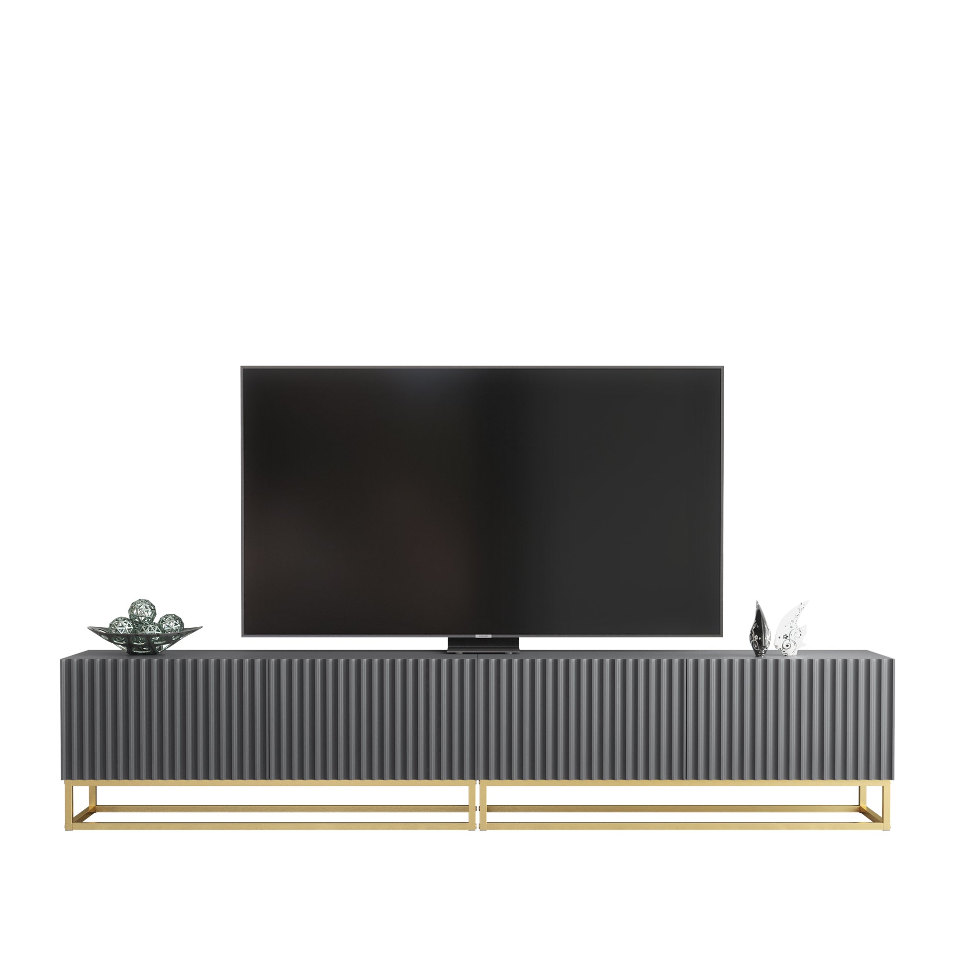 TV Stand – 200cm – Fluted Fronts – Gold Base – Modular Design – VESTA Collection