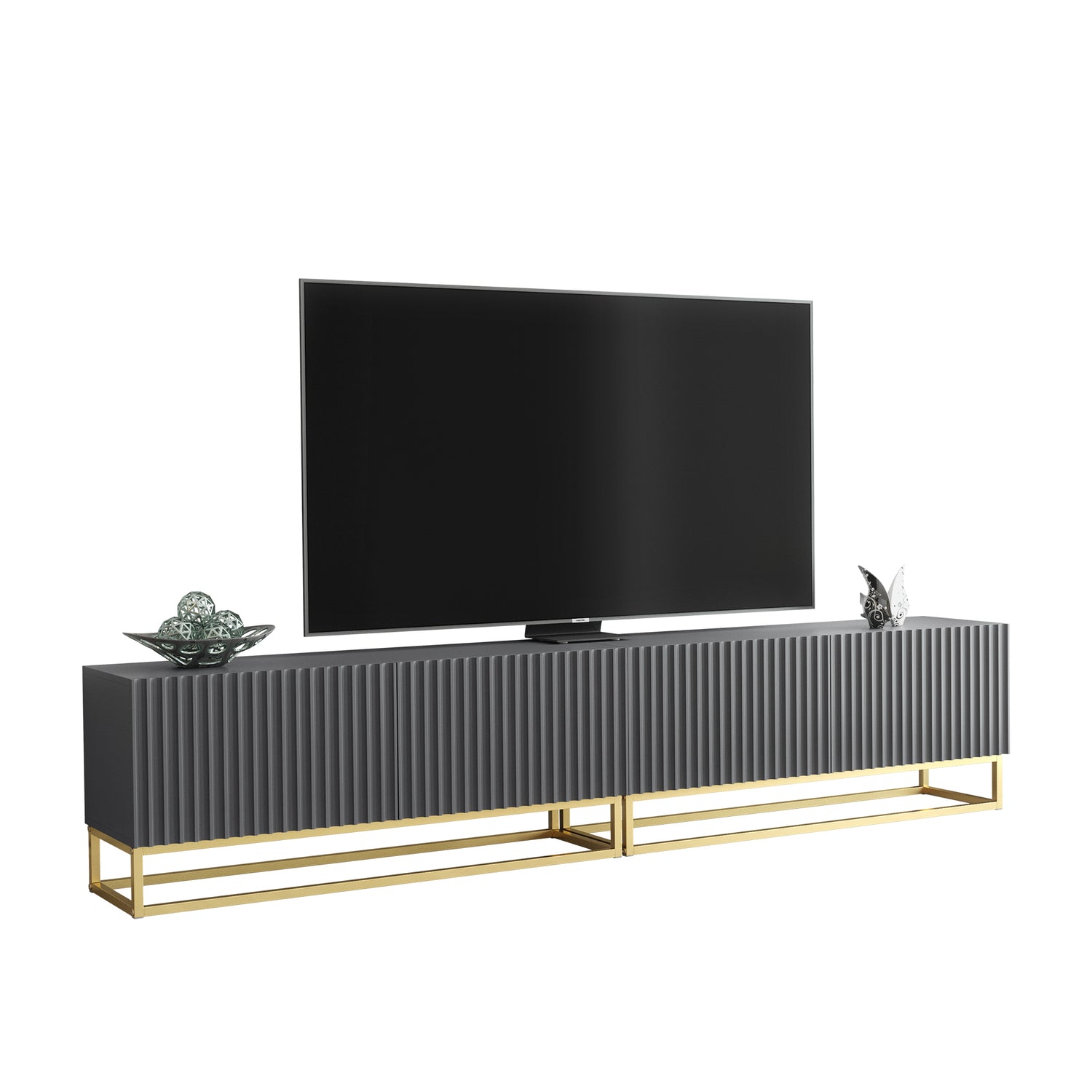 TV Stand – 200cm – Fluted Fronts – Gold Base – Modular Design – VESTA Collection