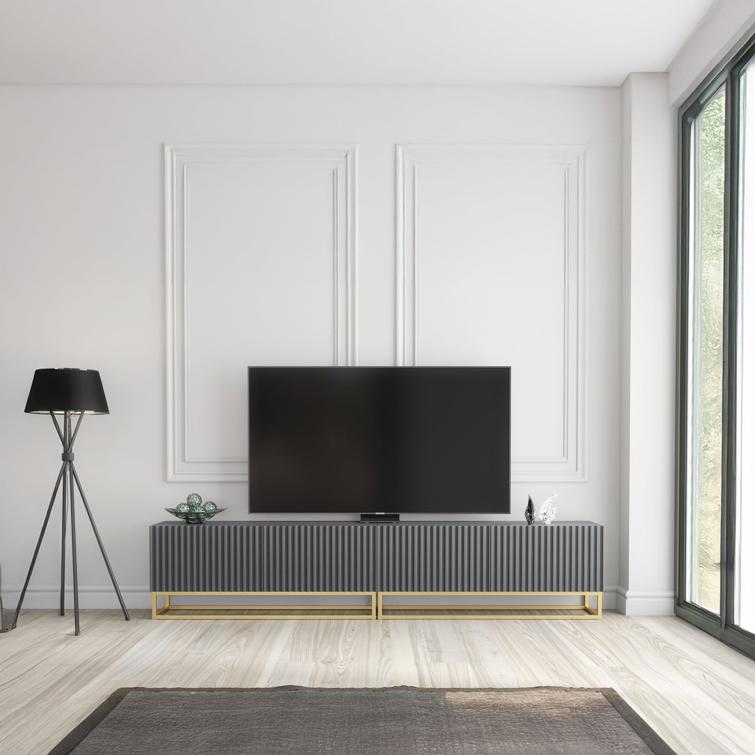TV Stand – 200cm – Fluted Fronts – Gold Base – Modular Design – VESTA Collection