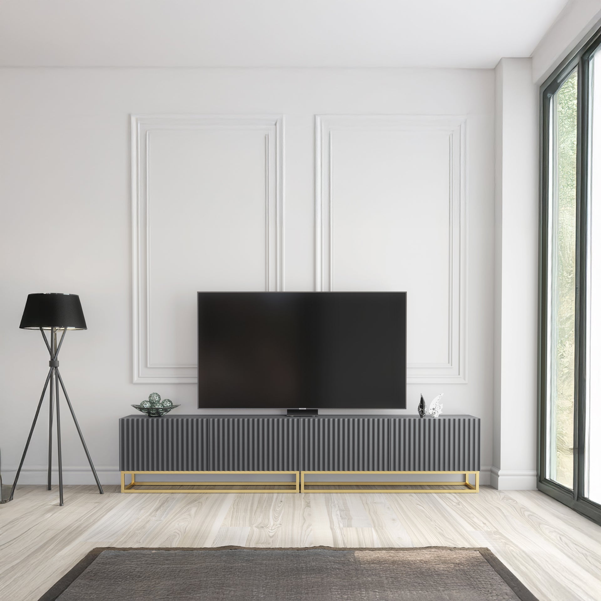TV Stand – 200cm – Fluted Fronts – Gold Base – Modular Design – VESTA Collection